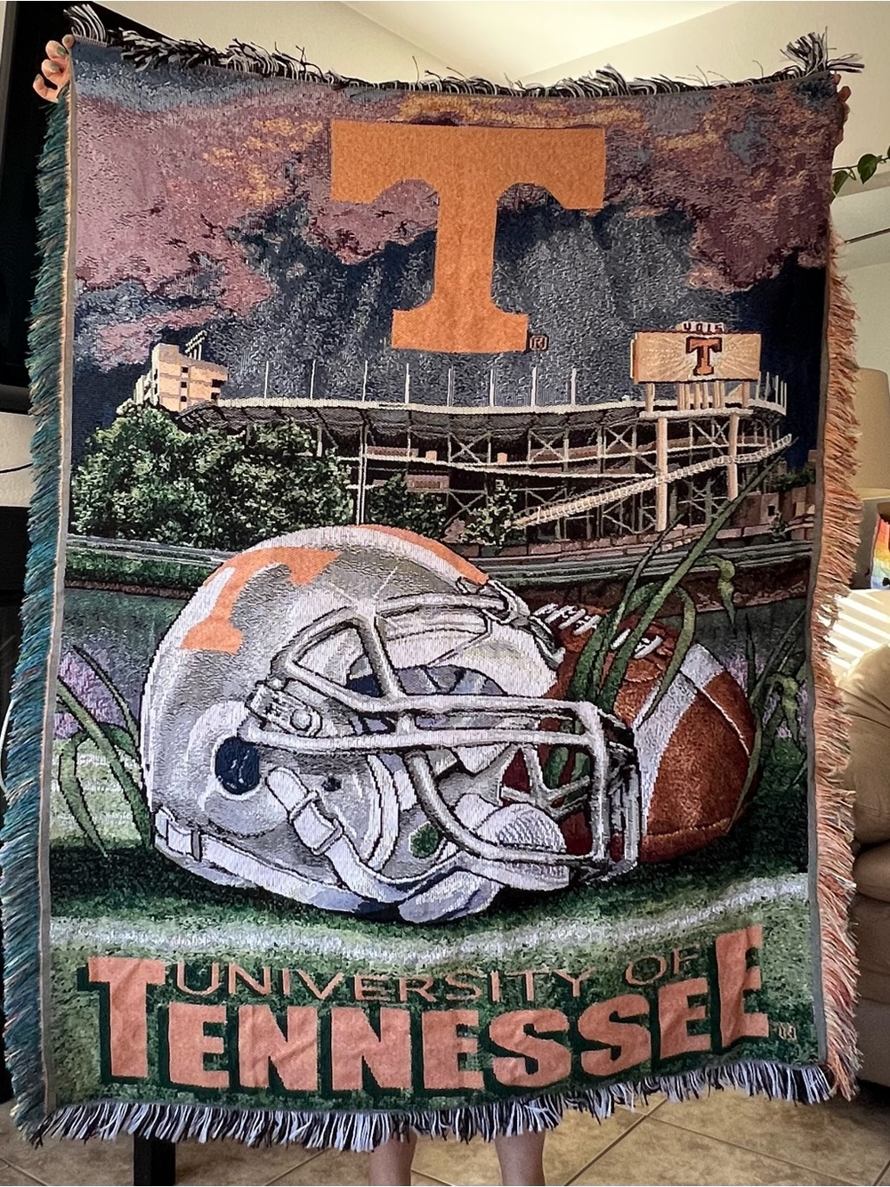 University of Tennessee Volunteers Fringe Throw Blanket Football Approx 62x49.5”